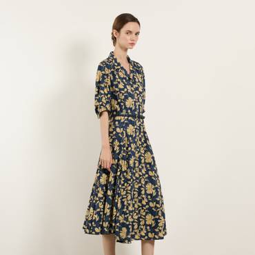 BCBG 어텀 플라워 벨티드 원피스 B5F7O606