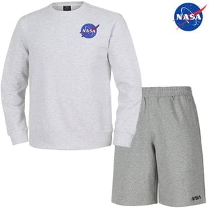 NASA 나사 남녀공용 면 세미 오버핏 와펜 맨투맨+면 반바지 세트  N-253UMW+N-062PML 빅사이즈