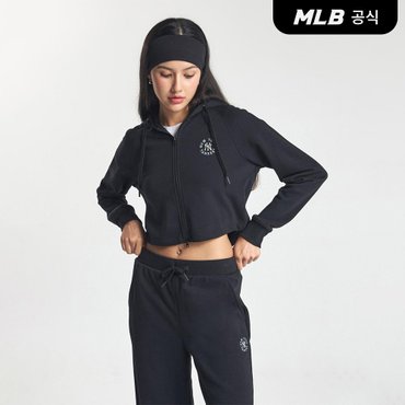 MLB [코리아공식] 여성 베이직 원형로고 크롭 후드집업 NY (Black)