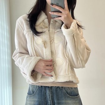 신세계라이브쇼핑 [옷자락] 여자 무스탕 떡볶이 스웨이드 양털 카라넥 크롭 자켓