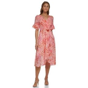 5010365 DKNY V-Neck Triple Ruffle Sleeve Faux Wrap Dress