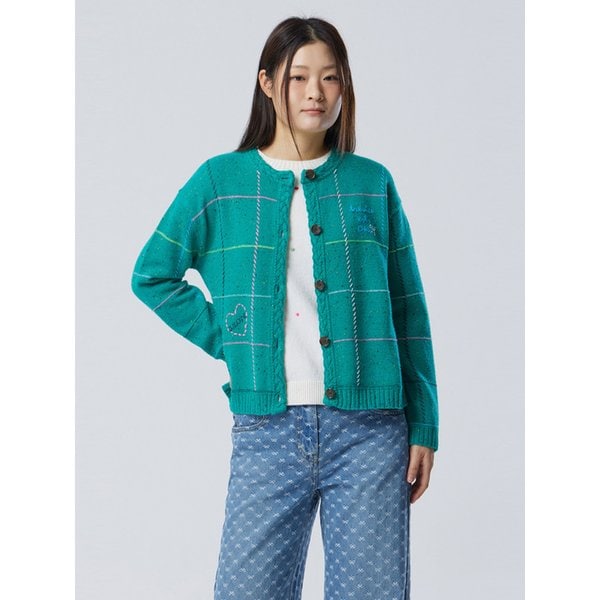 스티치 체크 니트 가디건_BAKC05611GN