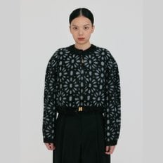 ZOTA Flower Jacquard Knit Cardigan - Black