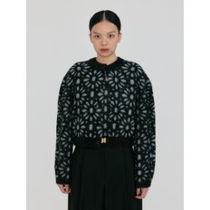 ZOTA Flower Jacquard Knit Cardigan - Black