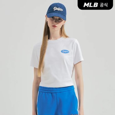 MLB [코리아공식] 여성 바시티 크롭 슬림핏 반팔 티셔츠 LA (White)