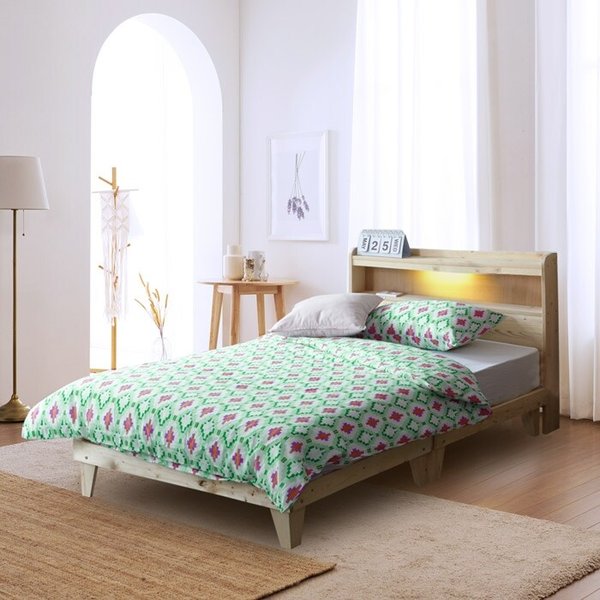 [보루네오] 모닝듀 소나무 원목 침대 SS (LED수납/포켓매트) OT101