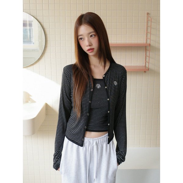 스트라이프 배색 가디건 [4color]