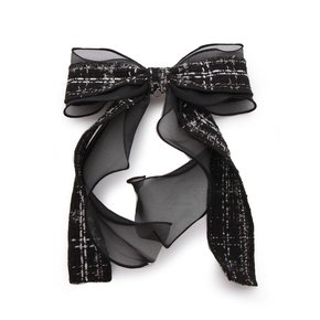 Noir tweed ribbon hairpin