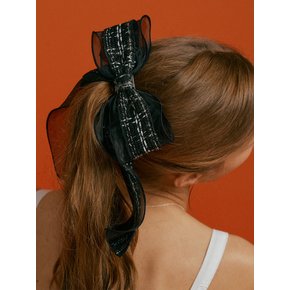 Noir tweed ribbon hairpin
