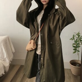요코하마 오버핏 빅후드 개더 야상 롱코트 2color