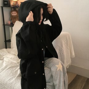 요코하마 오버핏 빅후드 개더 야상 롱코트 2color