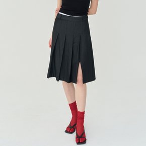 Slit Pleats Midi Skirt Black