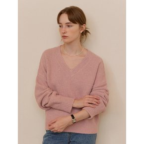 Soft loose V-neck knit - soft pink