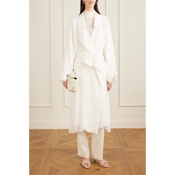 샤론 워초브 리 벨티드 실크 블렌드 트렌치 코트 46376663162980655