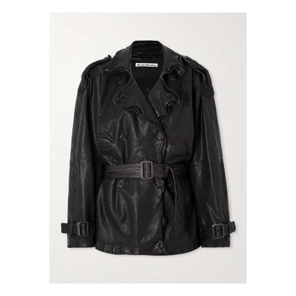 더블 브레스트 벨트 가죽 재킷 블랙 46376663162860935