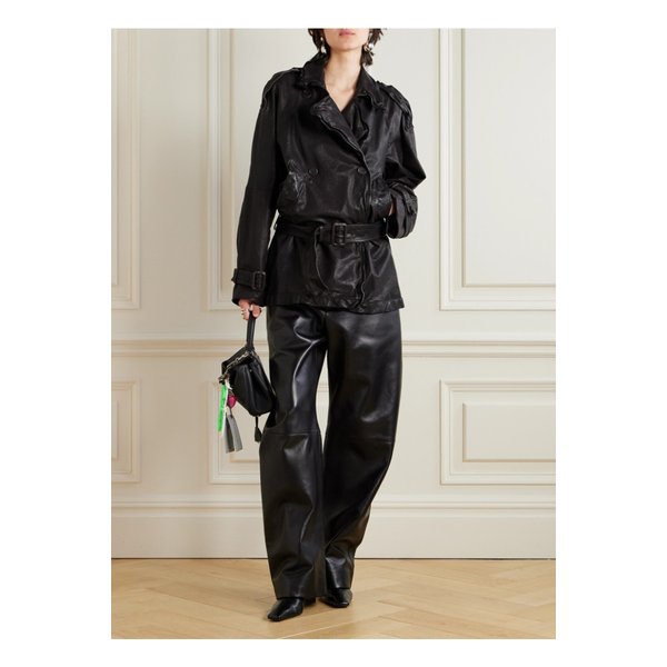 더블 브레스트 벨트 가죽 재킷 블랙 46376663162860935