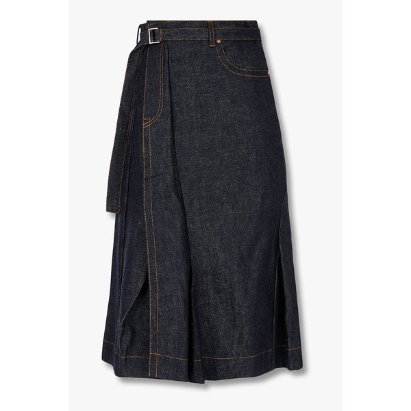 여성 오프 센터 미디 데님 스커트 6415316110000