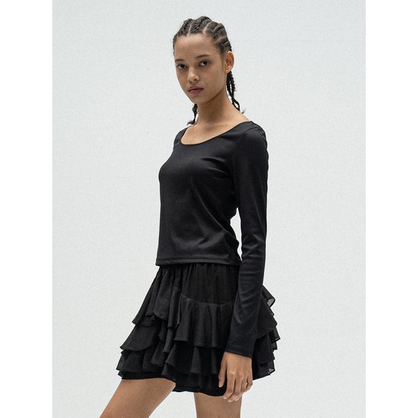 [리퍼브]Basic U neck rib T-shirt in black