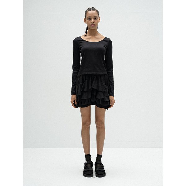 [리퍼브]Basic U neck rib T-shirt in black