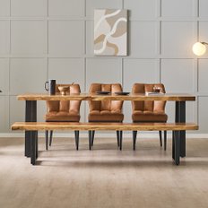 피지산 겔로브라 월넛 우드슬랩 6인식탁 테이블의자 세트