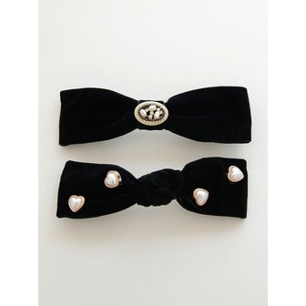제이로렌 Heart Pearl Casting Velvet Ribbon Auto Hair Pin H01262