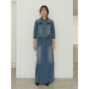 WASHED MAXI DENIM SKIRT [BLUE]