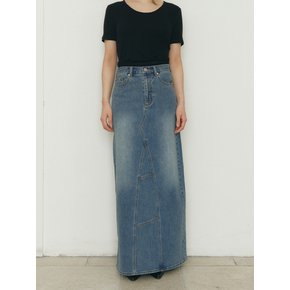 WASHED MAXI DENIM SKIRT [BLUE]