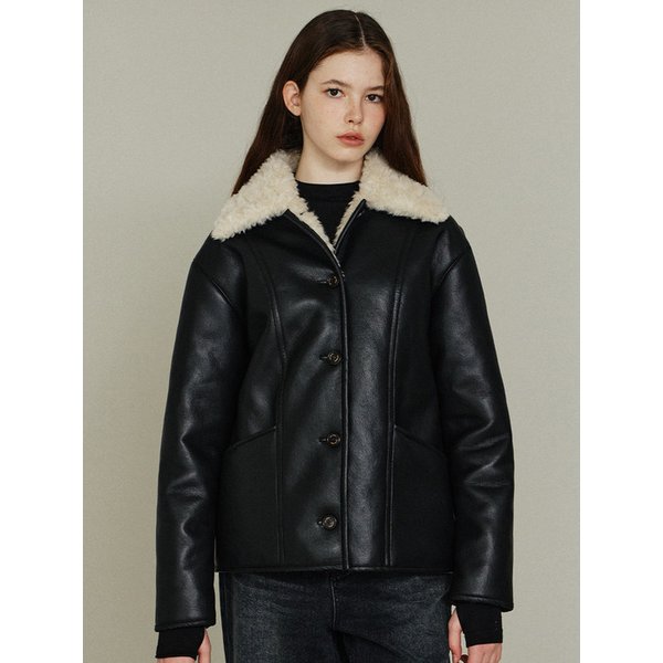 레더 버튼 무스탕 BK