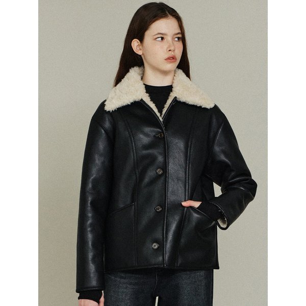 레더 버튼 무스탕 BK