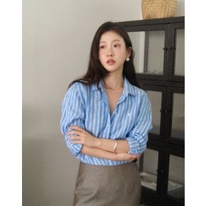 [우여름pick][아이코닉] 레귤러핏 스트라이프  린넨 셔츠 블루 HSSH6BC30B3