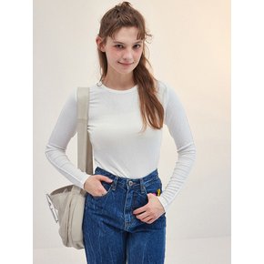 Picot Stitch Roundneck Long Sleeve T-Shirt_WHITE