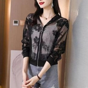여성용 시스루 레이스 후드 블루종 점퍼 여름 자켓