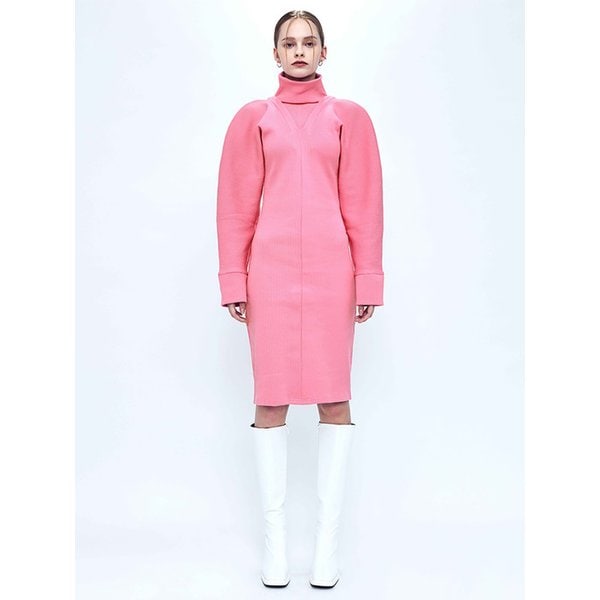 Draped Rib Dress _ Pink