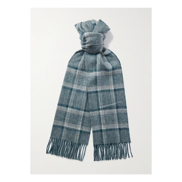 존스톤스 오브 엘긴 프린지 체크 스트라이프 캐시미어 스카프 46376663162948224