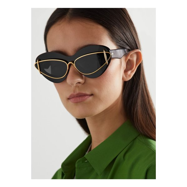 더블 프레임 캣아이 골드톤 아세테이트 선글라스 블랙 1647597322468379