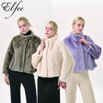  25FW  진도 엘페 휘메일 풀스킨 밍크 케이프 재킷 - 실버블루,펄베이지,바이올렛 (EJ16)