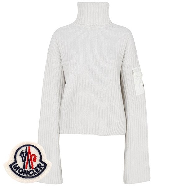 [부산점] 몽클레어 아이보리 포켓 로고패치 울 터틀넥 스웨터 9F00017 M1241 080