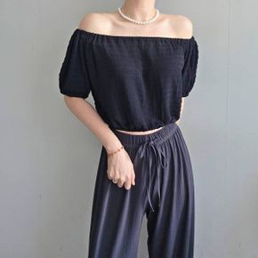 씨사이드 퍼프 벌룬 오프숄더 프릴 밴딩 티셔츠  3COLOR _P429974067