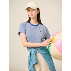 코튼 잔스트라이프 반소매 티셔츠  블루 (BF5442C07P)