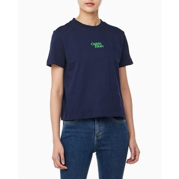 Calvin Klein Jeans 여성 플럭 로고 반팔 티셔츠(47B851G)