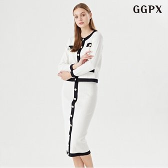 GGPX 정상가:119,000원  라운드넥 페이크 포켓 가디건 슬림핏 밴딩 스커트 셋업 (GOCOW008D)