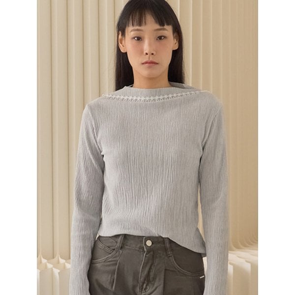 Velvet Crinkle Rib Long Sleeve Top_Gray