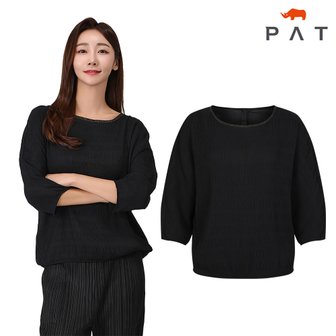 PAT 메탈 배색 플리츠 티블라우스_1I42904