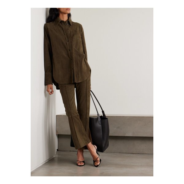 크롭 스웨이드 플레어 팬츠 다크 그린 46376663162953758