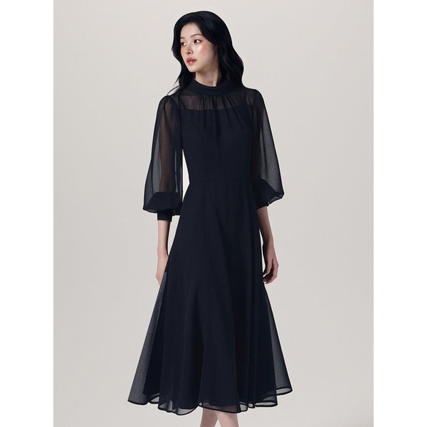 METEL PURE CHIFFON MIDI DRESS - black
