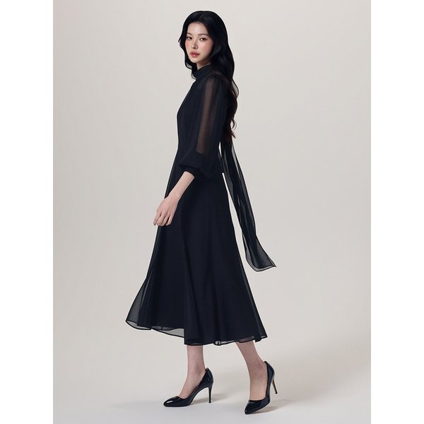 METEL PURE CHIFFON MIDI DRESS - black