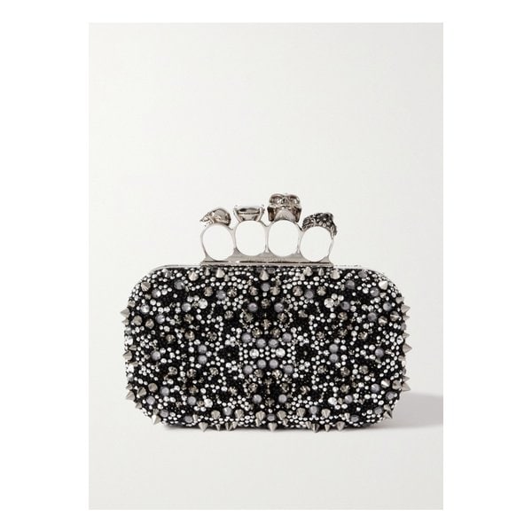 Four Ring Embellished Suede Clutch 블랙 1647597284002446