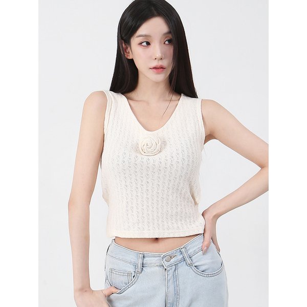 Back Ribbon Sleveless Knit Brooch_cream