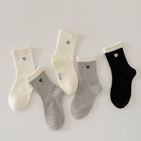 여아 리본 도트 양말 5종세트 유아 아동 골지 중목양말