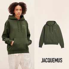 JACQUEMUS 자크뮈스 남녀공용 자수 로고 카키 후드티